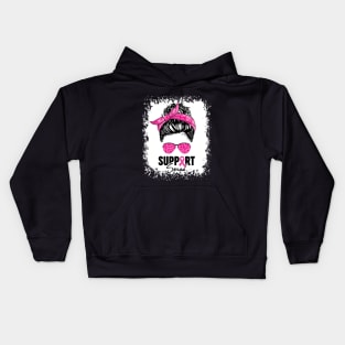 Support Squad Messy Bun Pink Warrior Breast Cancer Awareness Kids Hoodie